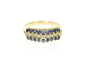 14K Tiered Sapphire Diamond Squared Row Band Ring Size 6 Yellow Gold