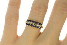 Load image into Gallery viewer, 14K Tiered Sapphire Diamond Squared Row Band Ring Size 6 Yellow Gold
