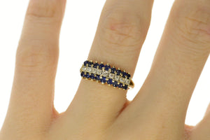 14K Tiered Sapphire Diamond Squared Row Band Ring Size 6 Yellow Gold
