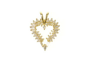 14K Baguette Diamond Heart Love Symbol Pendant Yellow Gold
