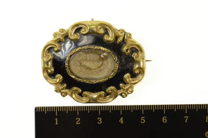 Gold Filled Victorian Mourning Jewelry Hair Ornate Enamel Pendant/Pin