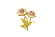Load image into Gallery viewer, 18K Retro Ruby Pearl Flower Bouquet Pin/Brooch Yellow Gold