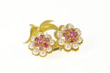 Load image into Gallery viewer, 18K Retro Ruby Pearl Flower Bouquet Pin/Brooch Yellow Gold