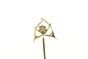 14K Diamond Retro Wish Bone Lucky Symbol Stick Pin Yellow Gold