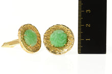Load image into Gallery viewer, 14K 1960&#39;s Retro Carved Jade Flower Round Cuff Links Yellow Gold