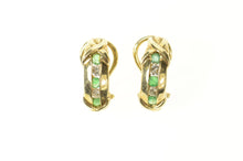 Load image into Gallery viewer, 10K Emerald Diamond Ornate Curved Semi Hoop Earrings Yellow Gold