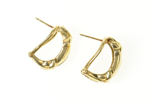 10K Emerald Diamond Ornate Curved Semi Hoop Earrings Yellow Gold