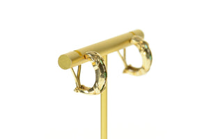 10K Emerald Diamond Ornate Curved Semi Hoop Earrings Yellow Gold