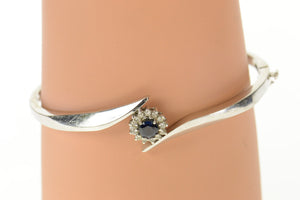 14K 1.00 Ctw Sapphire Diamond Bypass Bangle Bracelet 7" White Gold