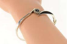 Load image into Gallery viewer, 14K 1.00 Ctw Sapphire Diamond Bypass Bangle Bracelet 7&quot; White Gold