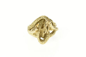 18K Ornate Coiled Snake Dragon Serpent Statment Ring Size 7.25 Yellow Gold