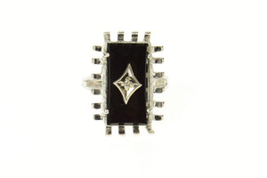 10K Black Onyx Diamond Accent Retro Basket Trim Ring Size 5.25 White Gold