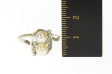 Load image into Gallery viewer, 14K Diamond Two Pearl Ornate Classic Bypass Ring Size 10.5 White Gold