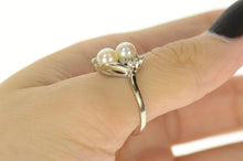 Load image into Gallery viewer, 14K Diamond Two Pearl Ornate Classic Bypass Ring Size 10.5 White Gold