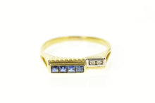 Load image into Gallery viewer, 14K Princess Sapphire Diamond Accent Retro Band Ring Size 9.25 Yellow Gold