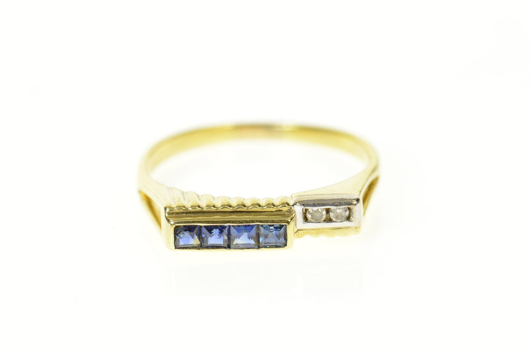 14K Princess Sapphire Diamond Accent Retro Band Ring Size 9.25 Yellow Gold