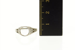 Platinum Art Deco Filigree 7.6mm Engagement Setting Ring Size 6.5