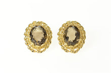 Load image into Gallery viewer, 14K Smoky Quartz Oval Twist Trim Stud Earrings Yellow Gold