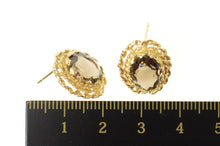 Load image into Gallery viewer, 14K Smoky Quartz Oval Twist Trim Stud Earrings Yellow Gold