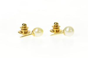 14K 8.0mm Fancy Classic Pearl Set (2x) Lapel Pin/Brooch Yellow Gold