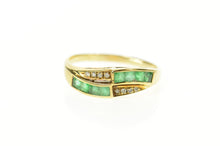Load image into Gallery viewer, 14K Princess Emerald Diamond Accent Bypass Ring Size 9.25 Yellow Gold