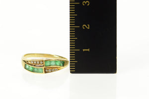 14K Princess Emerald Diamond Accent Bypass Ring Size 9.25 Yellow Gold