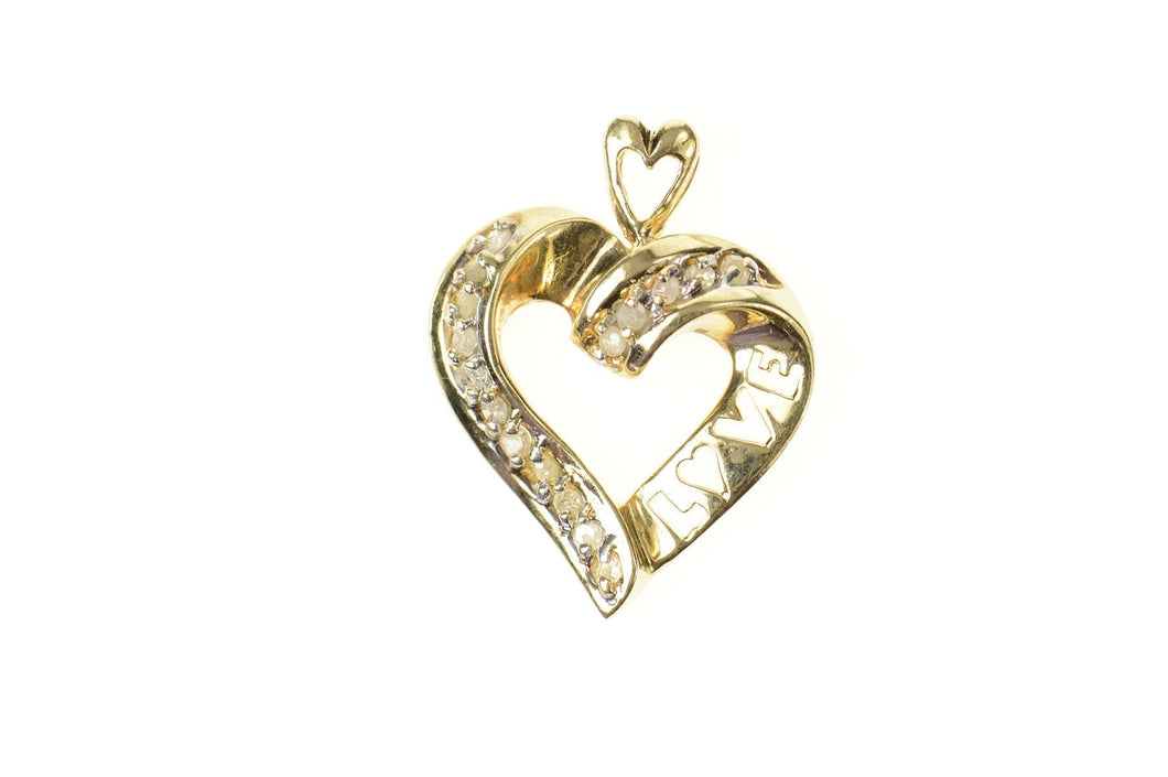 10K Love Word Diamond Heart Love Symbol Pendant Yellow Gold