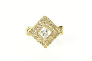 14K Princess Cubic Zirconia Halo Travel Engagement Ring Size 8 Yellow Gold