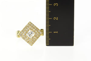 14K Princess Cubic Zirconia Halo Travel Engagement Ring Size 8 Yellow Gold