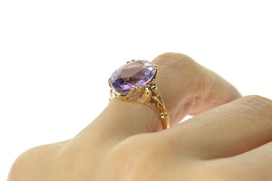 10K Oval Amethyst Solitaire Retro Cocktail Ring Size 7 Yellow Gold