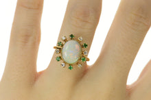 Load image into Gallery viewer, 14K Victorian Natural Opal Diamond Emerald Halo Ring Size 6 Yellow Gold