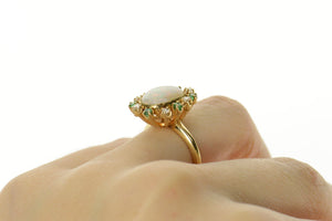 14K Victorian Natural Opal Diamond Emerald Halo Ring Size 6 Yellow Gold