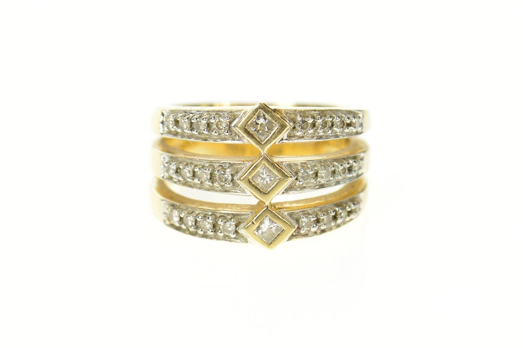 14K Princess Diamond Tiered Statement Band Ring Size 7.25 Yellow Gold