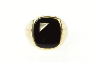 14K Men's Black Onyx Diamond Inlay Men's Ring Size 8.75 Yellow Gold