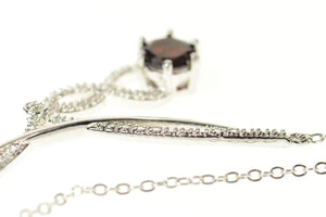 10K Garnet Diamond Accent Ornate Twist Drop Necklace 18" White Gold