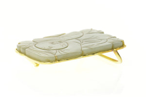 14K Ornate Carved Chinese Jade Belt Bucklet Yellow Gold