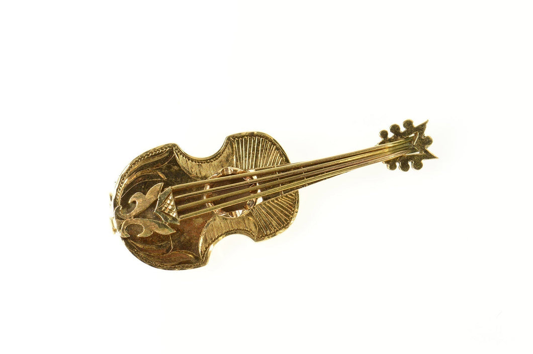 14K Elaborate Ornate Guitar Musical Instrument Pin/Brooch Yellow Gold