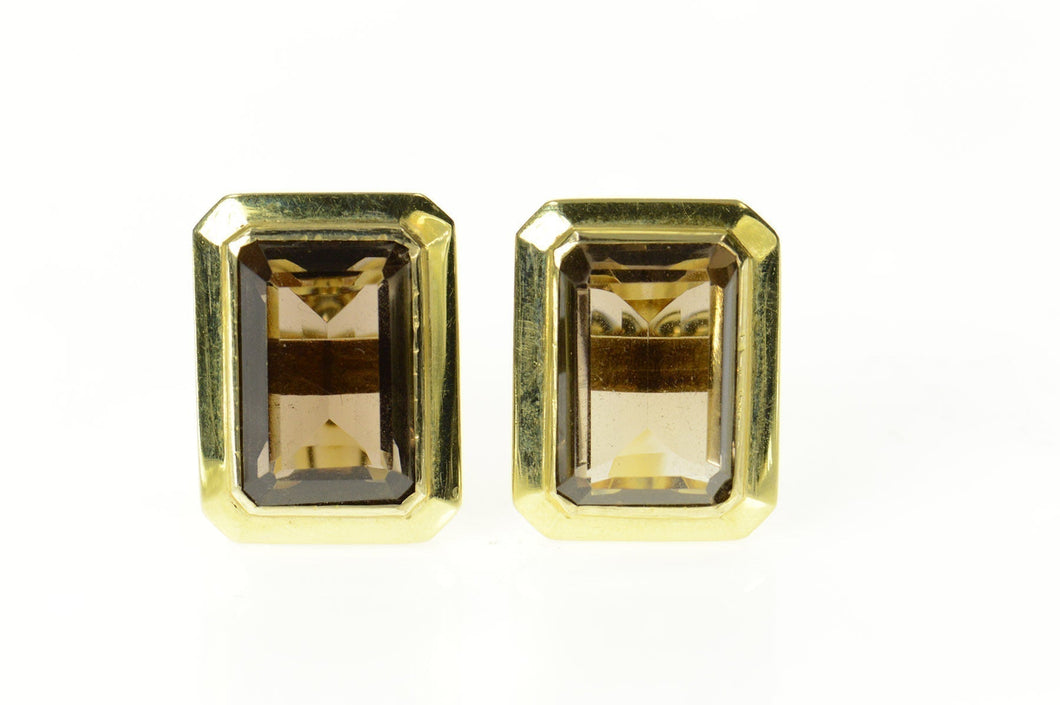 14K Emerald Cut Smoky Quartz Retro Cuff Links Yellow Gold