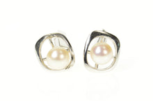 Load image into Gallery viewer, 14K 8.3mm Retro 1960&#39;s Pearl Fancy Geometric Cuff Links White Gold