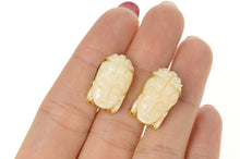 Load image into Gallery viewer, 14K Ornate Carved Light Pink Coral Buddha Head Cuff Links Yellow Gold