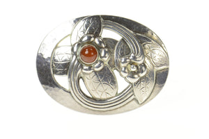Sterling Silver Georg Jensen Ornate Oval Carnelian Elaborate 13 Pin/Brooch