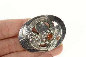 Sterling Silver Georg Jensen Ornate Oval Carnelian Elaborate 13 Pin/Brooch