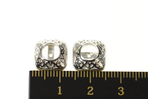 14K Ornate Squared Filigree 5.6mm Stud Enhancer Earring Jackets White Gold