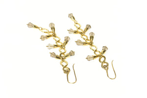 18K Ornate Smoky Quartz Fringe Dangle Hook Earrings Yellow Gold