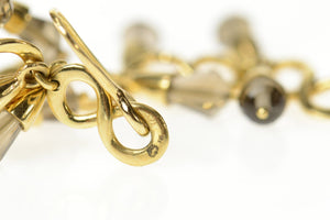 18K Ornate Smoky Quartz Fringe Dangle Hook Earrings Yellow Gold