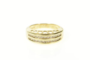 10K Tiered Diamond Channel Heart Pattern Band Ring Size 7 Yellow Gold