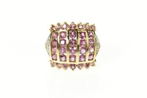 10K Pink Topaz Channel Striped Diamond Accent Ring Size 6 Yellow Gold