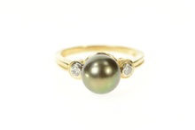 Load image into Gallery viewer, 14K 9.2mm Pearl Diamond Accent Statement Ring Size 8.25 Yellow Gold
