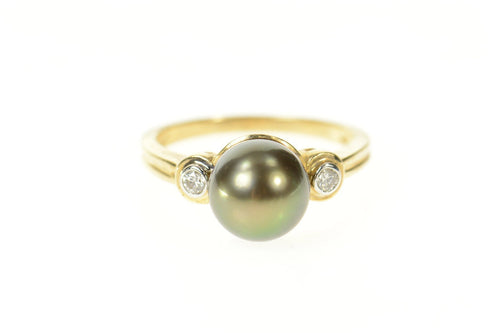 14K 9.2mm Pearl Diamond Accent Statement Ring Size 8.25 Yellow Gold