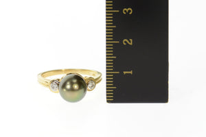 14K 9.2mm Pearl Diamond Accent Statement Ring Size 8.25 Yellow Gold
